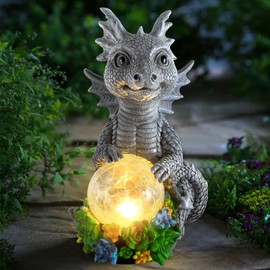 Sinhra Solar Garden Outdoor Statues Dragon Holding Magic Orb with Solar LED Lights - Lawn Decor Outdoor Statue for Patio, Balcony, Yard Ornament,Unique Gifts for Mom Grandma