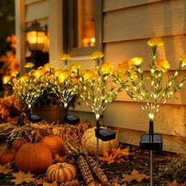 GIGALUMI - Luces solares para exteriores para decoración de jardín, paquete de 4 luces solares de flores impermeables, 2 modos de iluminación, 28 flor