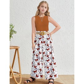 BAVADER Girls Clothes 9-10Y Kids Clothes Girls Rib Crop Tank Tops + Pleated Wide Leg Pants Clothes for Girl 9-10 Girls 2 Piece Summer Outfits Butterfly