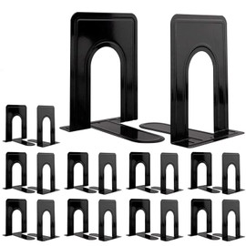 Jekkis sujetalibros de metal, 10 pares/20 sujetalibros resistentes, 6.69 x 5.7 x 4.9 pulgadas, soporte para sujetalibros negro, sujetalibros antideslizantes para estantes, oficina y hogar