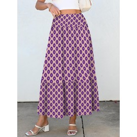 ANRABESS Womens Boho Maxi Skirts 2025 Summer Casual A-Line Flowy Swing Elastic High Waist Tiered Long Skirt with Pockets, Purple Floral, X-Large