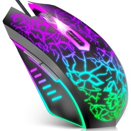 VersionTech Gaming Mouse, 4 DPI Settings Up to 3600 DPI, Light Up RGB Ergonomic Optical Gaming Mice for Laptop/mac, Computer Wired USB Mouse, 7 Colors LED Backlight, 6 Programmable Buttons-Black
