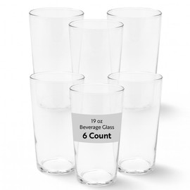 Restaurantware Sumi 19 Ounce Beverage Glasses Set of 6 Fine-Blown Large Drinking Glasses - Tempered Glass Water Glasses Water Juices Or Sodas For Restaurants or Homes