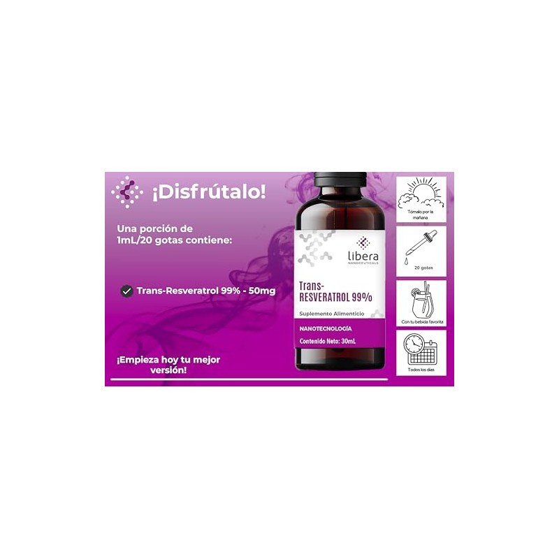 Trans Resveratrol Fórmula Líquida Antioxidante Longevidad Celular Gotas Alta Biodisponibilidad