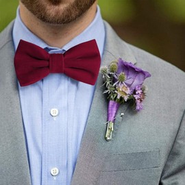 HOULIFE Bow Tie Set for Men – Adjustable Velvet Pre-tied Bowtie, Solid Colour Pocket Square, Cufflinks Set for Groom Wedding Party Formal with Gift Box, Burgundy