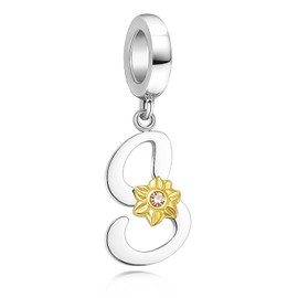 Shining Charm Sunflower Letter S Charm for European Bracelets Initial Jewellery Girlfriend Present from Boyfriend