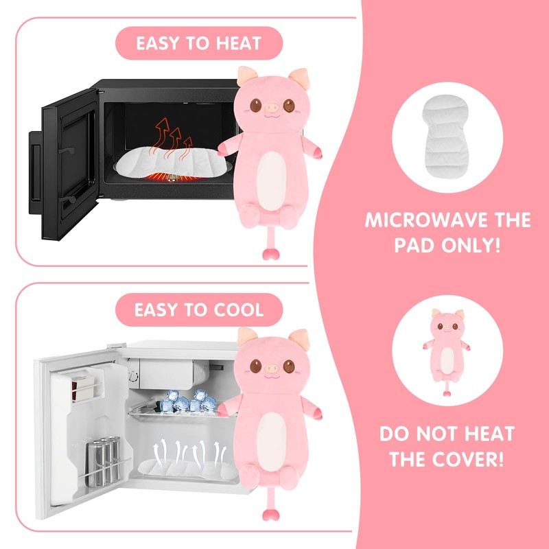 Cute Heating Pad Microwavable Stuffed Animals, Pink Pig 1.4lb Removable