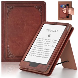 Lainergie 6in Tablet Case with Stand and Hand Strap,Incompatible with Old Version, Durable Synthetic Leather Cover with Auto Sleep Wake, Vintage Brown