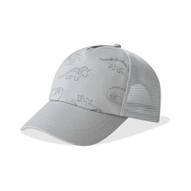 DRESHOW Toddler Baseball Hat Baby Sun Hat Cute Plain & Dinosaur Patterned Hats Unisex Baby Trucker Hats Infant Toddler Child Hats for Boys Girls, 1 piece: grey with dinosaurs, 0-12 months