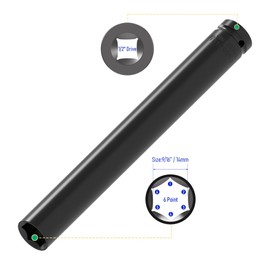 FOCMKEAS 1/2" Inch Drive by 14mm(9/16") Deep Impact Socket, Heat-Treated CR-V Steel 12 Inch Length, 6-Point Metric Sizes