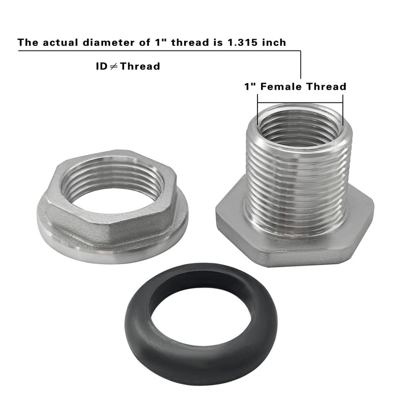 Fitvell 304 Stainless Steel Bulkhead Water Tank Fitting 1" Female