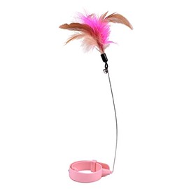 Collar de Varita de Broma para Gatos, Collar de Plumas de Gato Ajustable, Juguetes Interactivos de Plumas de Colores para Exteriores (Rosa)