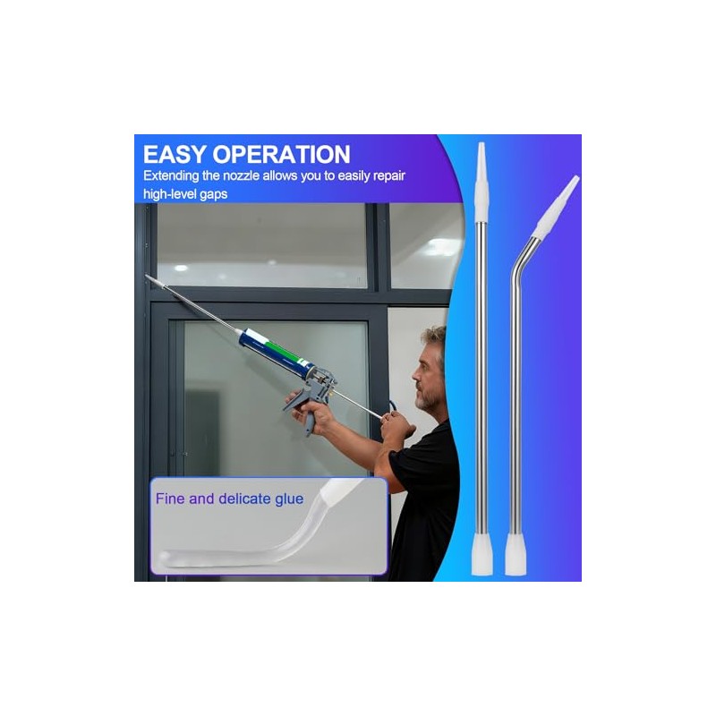 Professional Caulking Gun Nozzle Extensions, Stainless Steel, Straight and Curved