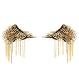 1 Pair Shoulder Epaulet Crystal Rhinestone Punk Rivet Tassels Shoulder Board Arm Badge Brooch Gifts - Golden