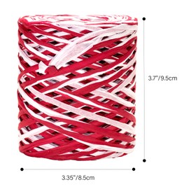 G2PLUS Christmas Raffia Ribbon, 525 Feet Colored Raffia Paper Ribbon, Raffia Ribbon for Gift Wrapping, Matte White Red Raffia Ribbon, Packing Paper String for DIY Crafts, Holiday Party Decoration