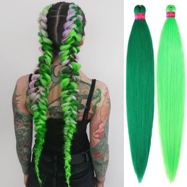 Green+Neongreen Pre Stretched Braiding Hair 30 Inch Box Braids 2 Packs Synthetic Crochet Braid Neat Yaki Texture Hot Water Setting Hair Extensions