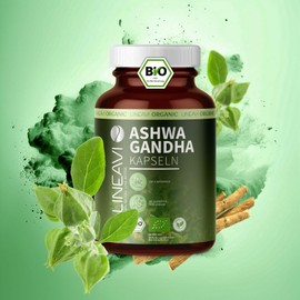 LINEAVI Ashwagandha 150 Capsules Organic, Finely Ground Ashwagandha Powder in Organic Quality, from the Indian Ayurveda Teaching, Natural and Vegan