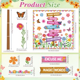 Epakh Flower Bulletin Board Decorations Set Flower Sign Post Classroom Decor Floral Butterfly Accents Cutouts with Borders for Door Wall Back to School Party Supplies