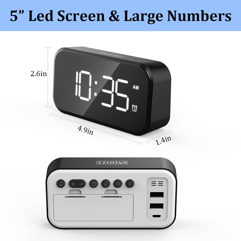 Digital Alarm Clock with USB Port for Charging Adjustable Brightness
