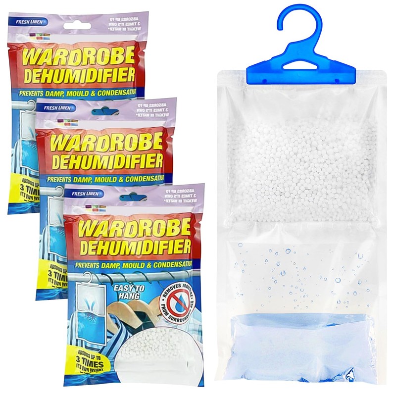 x3 Disposable Wardrobe Dehumidifier Hanging Bags - Specially Designed to