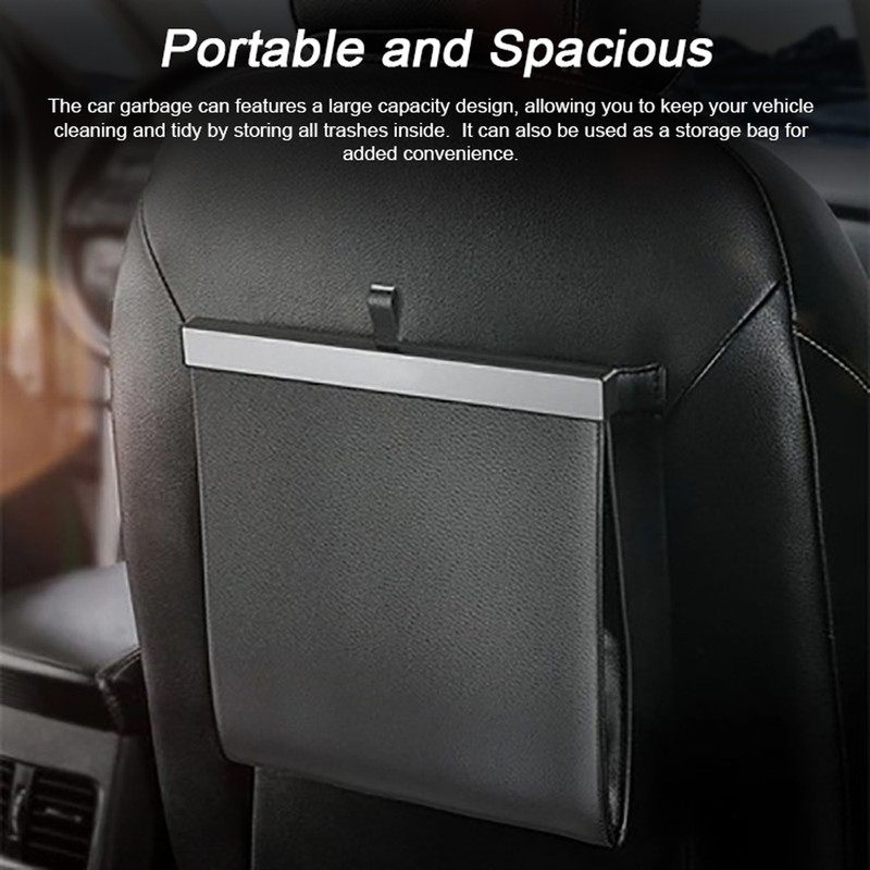 Leather Car Garbage Can Foldable Rear Seat Trashes Can Large