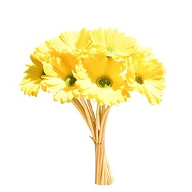 Mandy's - Flores artificiales de margarita de gerbera, color amarillo de poliuretano, 12 tallos para decoraciones de Acción de Gracias y Navidad, centro de mesa flexible, ramo de boda, decoración del
