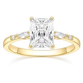 TIGRADE 3CT Engagement Ring for Women Radiant Cut Cubic Zirconia Wedding Band CZ Promise Anniversary Ring, Gold,Size 8