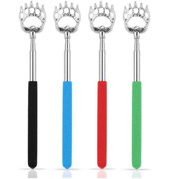 ISCRIO Back Scratcher,4 Pcs Telescoping Back Scratchers Hand Massager Backslap with Rubber Handles Black, Blue, Green, Red, Color, Bear Claw Metal Telescopic Back Scratcher