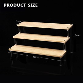 3-Tier Acrylic Display Stand, Wooden Step Riser Organizer Shelf for Figures, Blind Boxes, Collectibles, Makeup, Jewelry, Cupcakes