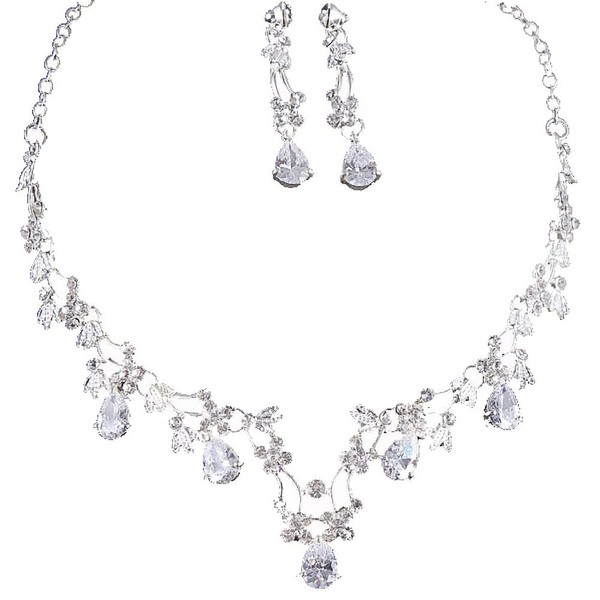 White Gold Plated Glamorous Clear Crystal Wedding, Prom, Bridesmaids or