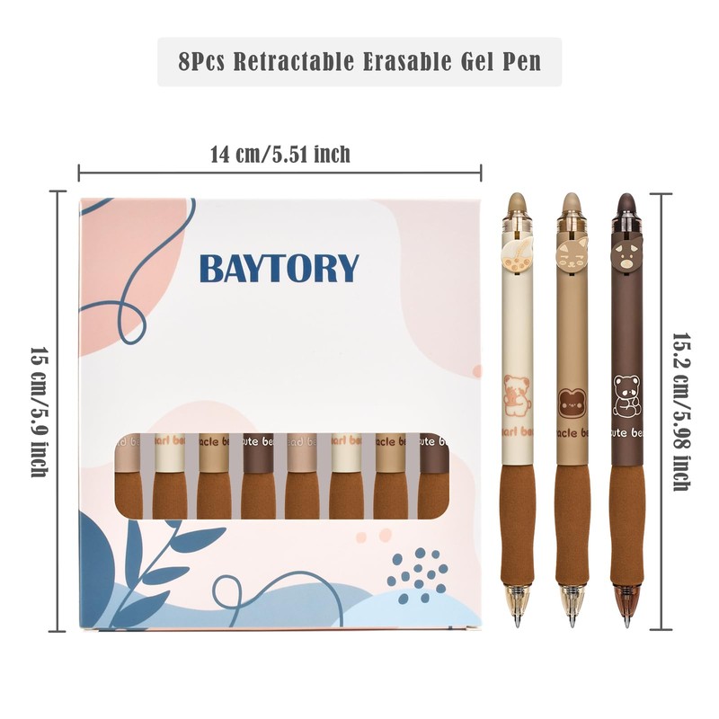 BAYTORY 8Pcs Cute Retractable Erasable Gel Pens, Blue and Black