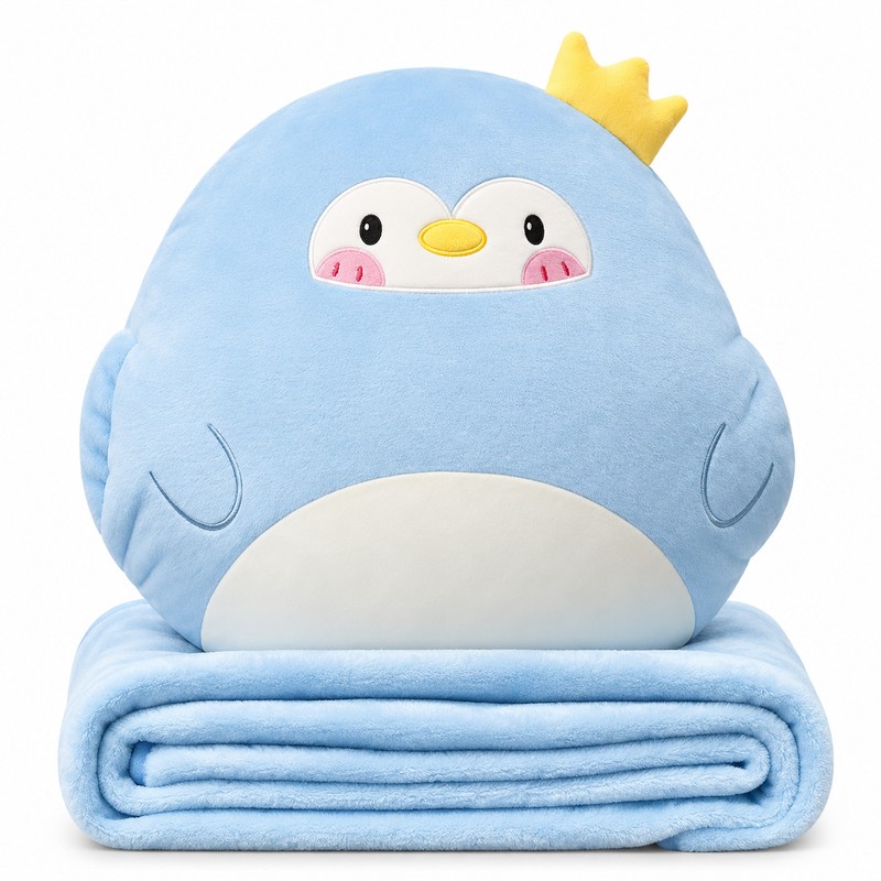 3-in-1 Cartoon Animal Pillow Blanket with Hand Warmer Pocket –