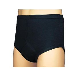 Washable Incontinence Brief for Men - Y-Front - Built-in Absorbent Pad with Waterproof Back - 220mls - Black/White - 100% Cotton (Small (30-32" Waist), Black)