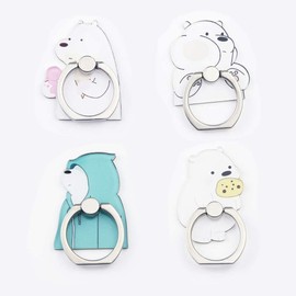 4Pcs Cute Phone Ring Holder Stand, Bear Panda Animal 360 Rotation Finger Ring Grip Mount Kickstand for Smartphones and Tablets (Bear)