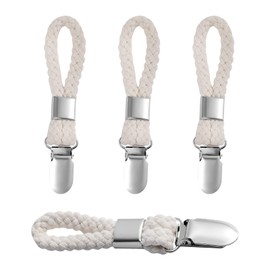 LQKYWNA Towel Clips, 4 Pcs Hanging Hooks Towel Hanger Large Loop Towel Hanger Cotton Rope Tea Towel Holder for Hanging Cloth Items Bathroom Storage & Kitchen Cabinets