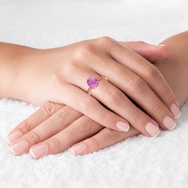 Sterling Silver Rose 1mm Round Created White Sapphire Channel Set & 10x8 Oval Created Pink Sapphire Engagement Ring