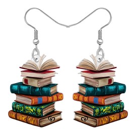 WEVENI Vintage Book Earrings Acrylic Graduation Jewelry Teacher Appreciation Gifts for Women Readers Book Lovers Librarian Bookish Items Back to School Gifts (Multicolor)