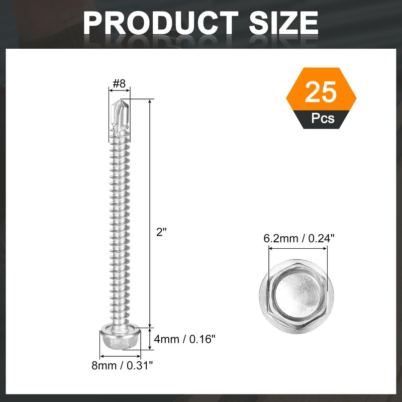 sourcing map 25Pcs #8 x 2" Self Drilling Screws, 410