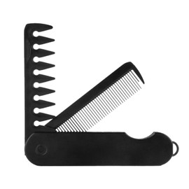 2-in-1 Folding Pocket Comb for Men, Portable Travel Comb with Fine Tooth & Wide Tooth Design, Black Plastic Styling Hairbrush for Everyday Hair, Beard Mustache Grooming with Flip Cover