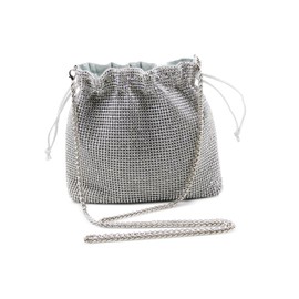 MICHELLE MOON Women's Small Elegant Handbag with Glitter Clutch Glitter for Wedding, Party and Special Occasions Women's Handbag with Removable Shoulder Chain, Silver-8085