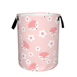 Fox Groovy Daisy Laundry Basket,Pink Retro Flower Foldable Laundry Hamper Waterproof Oxford Cloth Tote Bag,Clothes Storage Bucket Decorative Toy Organizer For Bathroom Bedroom 16" x 20"
