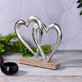 Marrakesch Herz Deko Aufsteller 20cm Groß | Dekoobjekt Amour 7 als Tischdeko Fensterbankdeko Silber