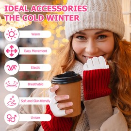 Cutecrop 4 Pairs Winter Fingerless Gloves Knitted Half Finger Gloves Warm Stretchy Mittens for Women Typing Writing Running (White)