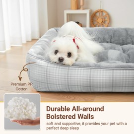 MIHIKK Rectangle Dog Beds for Small Dogs & Cats, Orthopedic Sleeping Pet Bed for Couch with Durable Puppy Cuddler and Anti-Slip Bottom Machine Washable 20 * 18 Inch (Gray)