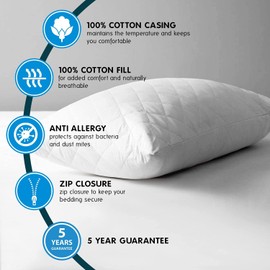 Cuddledown Pure Cotton Pillow Protectors with Zip (2 Pack), Machine Washable, Anti-Allergy