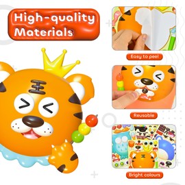50 PCS Make-a-face Sticker Sheets, 3D Cute Animals Stickers, Kids DIY Party Theme Sets, 10 Styles Waterproof Kids Stickers for Party Favor Supplies or School Craft Kids Gift.