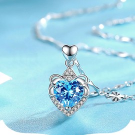 Women's 925 Sterling Silver Shiny Zircon Heart Pendant Silver Chain Women's Jewellery Gift for Wife Women Mummy Girlfriend on Birthday Memorial Day Hypoallergenic Chains with Gift Box, Zinc Cubic