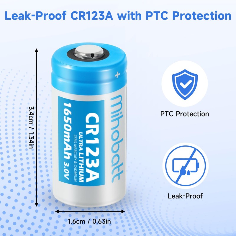 Mihobatt 20-Pack CR123A 3V Lithium Batteries 1650mAh