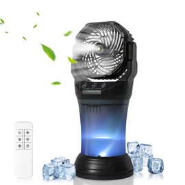 DeerPlanet 30000mAh Portable Misting Fan, Rechargeable Camping Fans with 2L Water Tank, LED Light, Remote Control, 120° Oscillating Personal Fans for Camping, Outside, Barbecue