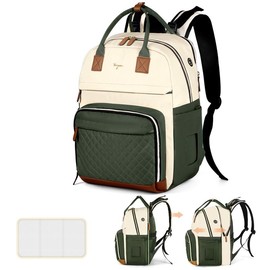 Extra Large Diaper Bag for 2 Kids, Diaper Bag Backpack, Twin Diaper Bag 25-37L Expandable with Changing Pad and Earphone Hole, Apricot & Black - Color: Green & Apricot